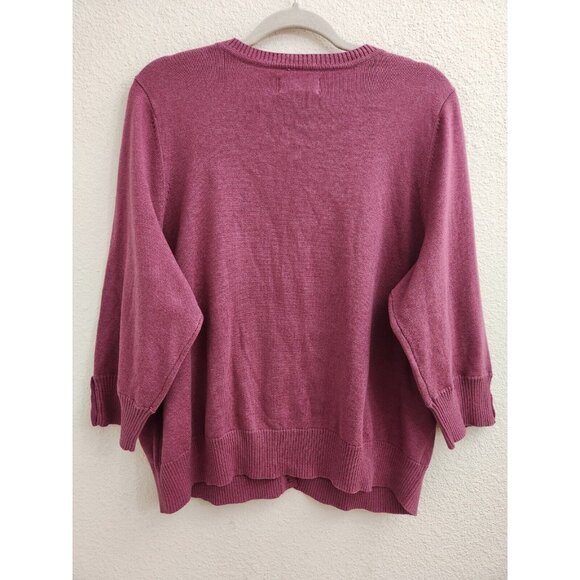 Sonoma Pink V-Neck Embroidered 3/4 Sleeve Button Up Sweater Cardigan sz 1X New - Picture 6 of 9